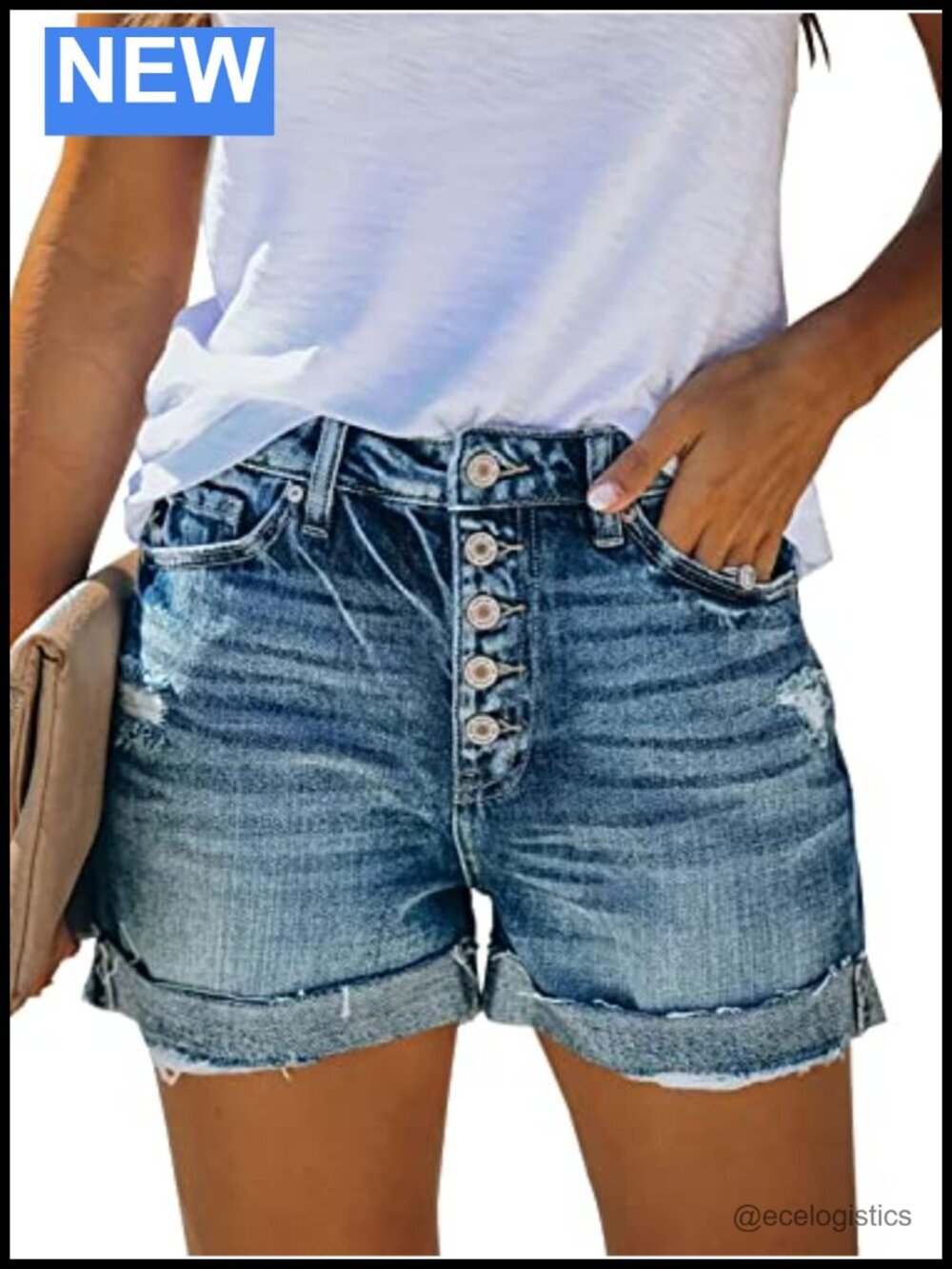 High Waist Ripped Distressed Denim Shorts Cut Off Stretchy Jean